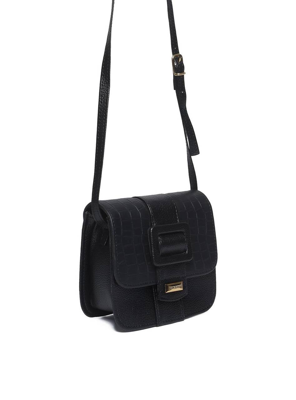 Bolsa Satchel Transversal com Fivela Decorativa - Preta BSI-5714 - PR