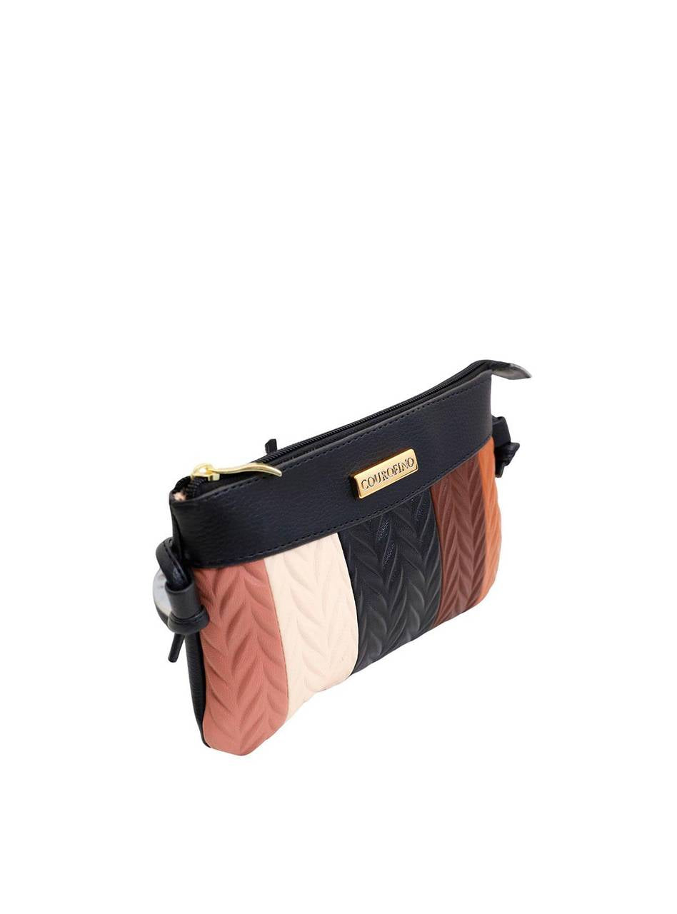 Bolsa Clutch Pequena Transversal Retalhos Verticais Preta BSI-5725 - PR