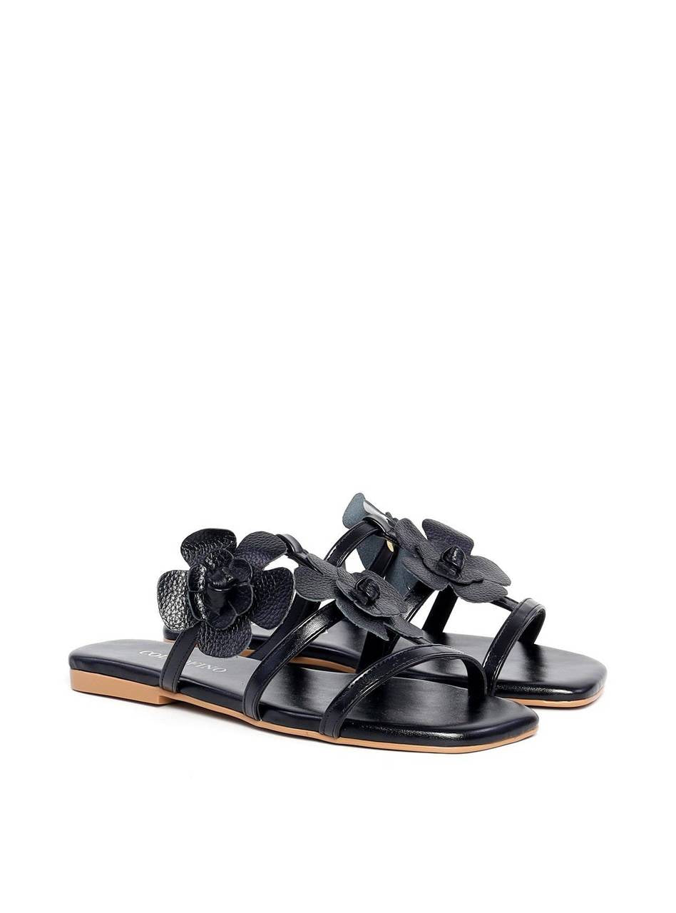 Rasteira Slide com Duas Flores - Preta SDI-11848 - PR
