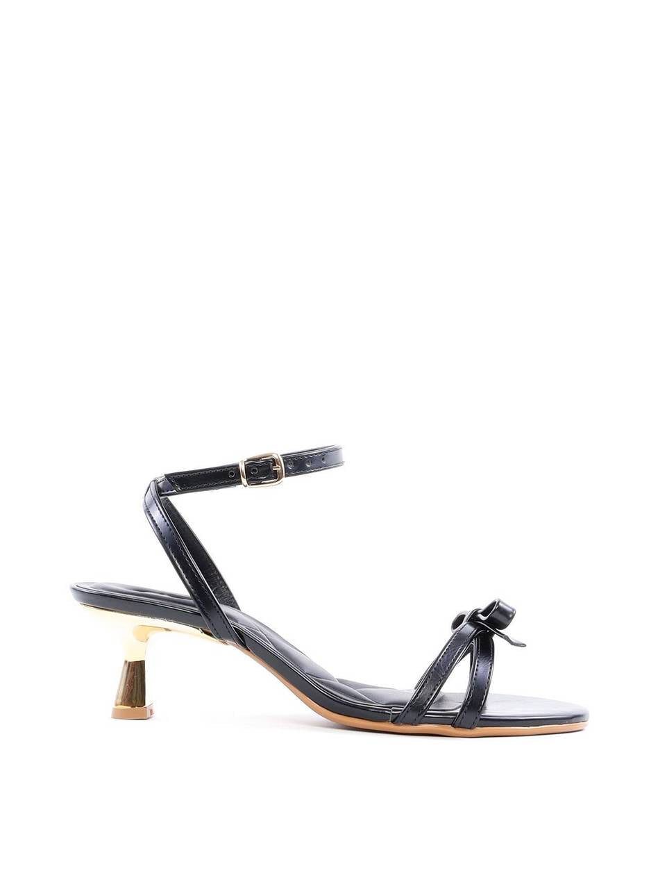 Sandália Salto Médio Cromado Detalhe Laço - Preta 1.1400011923 - PR