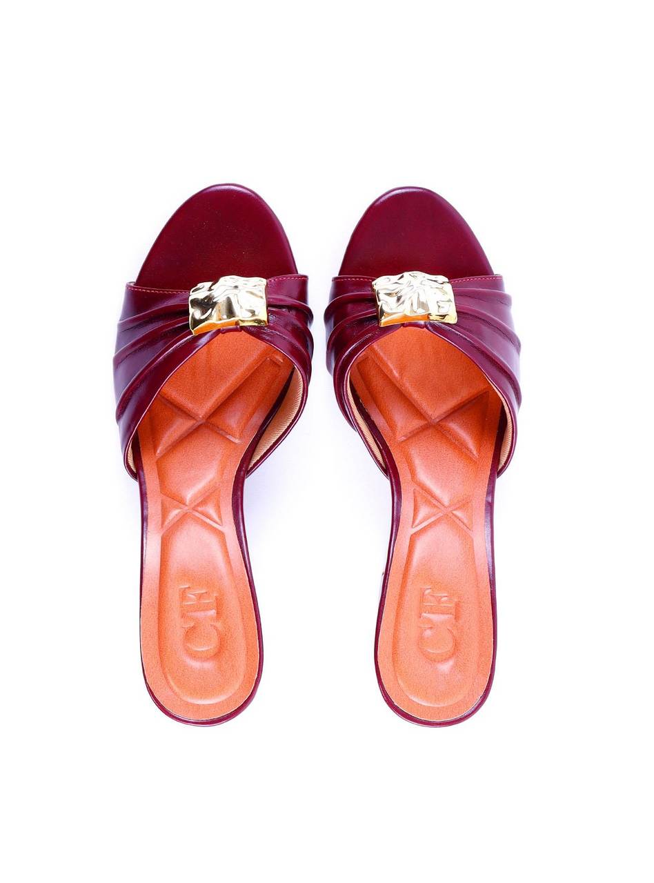 Tamanco Salto Bloco Drapeado Enfeite Orgânico - Vinho SDI-11984 - VI