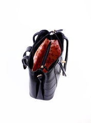 Bolsa Tote com Detalhes de Costura e Alça Dupla - Preta BSI-6258 - PR