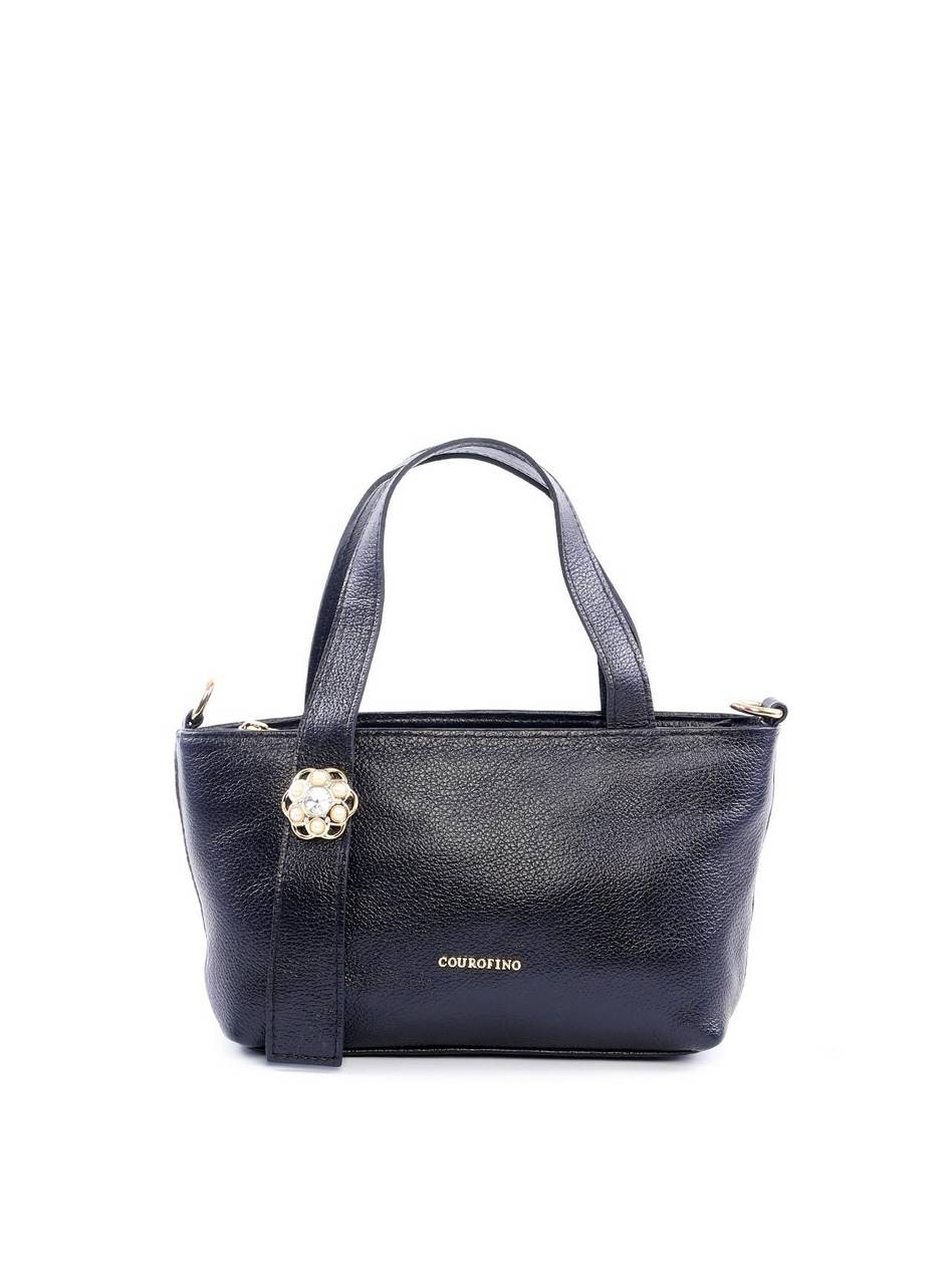 Bolsa Tote com Alça Dupla e Enfeite de Flor - Preta BSI-6111 - PR