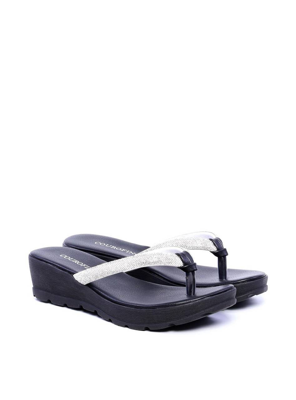 Sandália Feminina Tamanco Anabela Comfort com Tiras em Strass - Preta SDI-11699 - PR