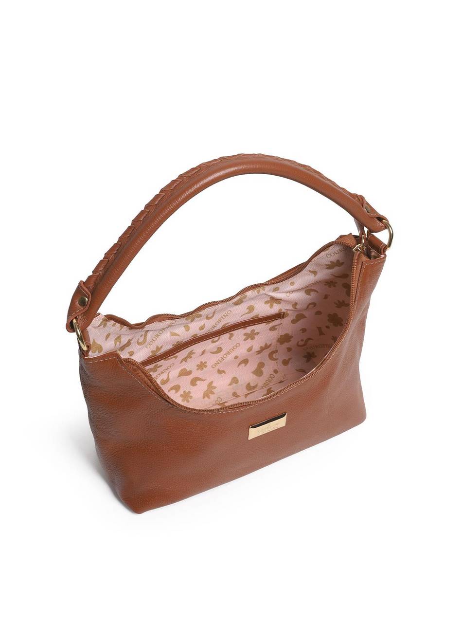 Bolsa Hobo Couro Média Alça Trançada Castor BSI-5899 - CS