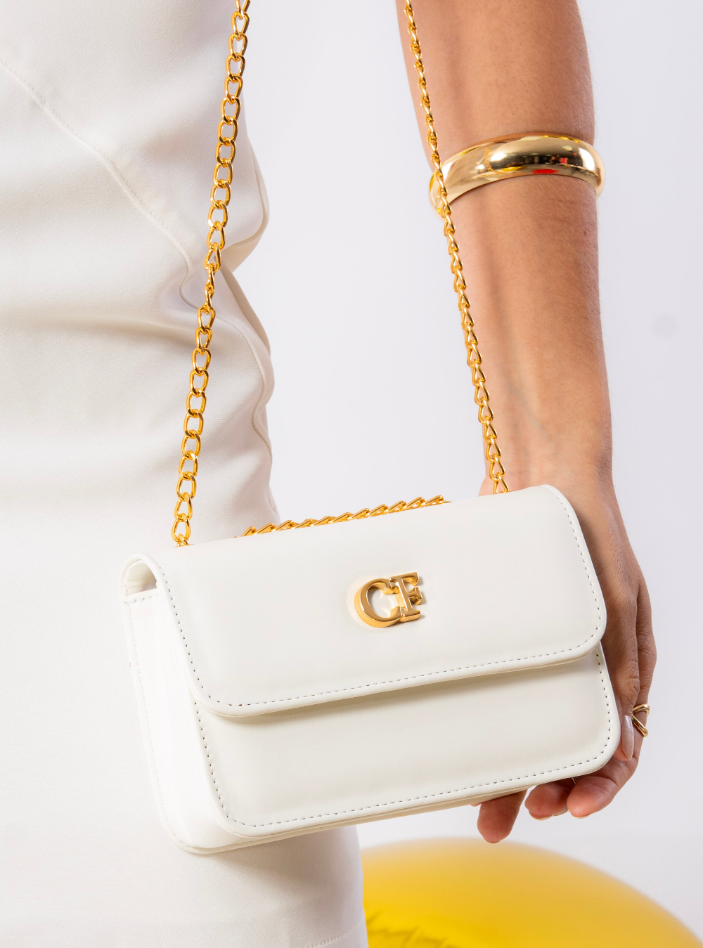 Bolsa Satchel Quadrada com Alça de Corrente - Branca BSI-6287 - BR