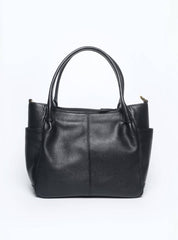 Bolsa Tote Couro Tiracolo Bolsos Laterais Preta BSI-5862 - PR