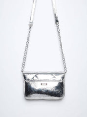 Bolsa Satchel Pequeno Couro Transversal Prata BSI-5858 - PT