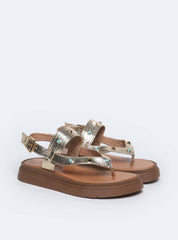 Sandália Feminina Papete Tachas Diversas - Ouro SDI-11546 - AU