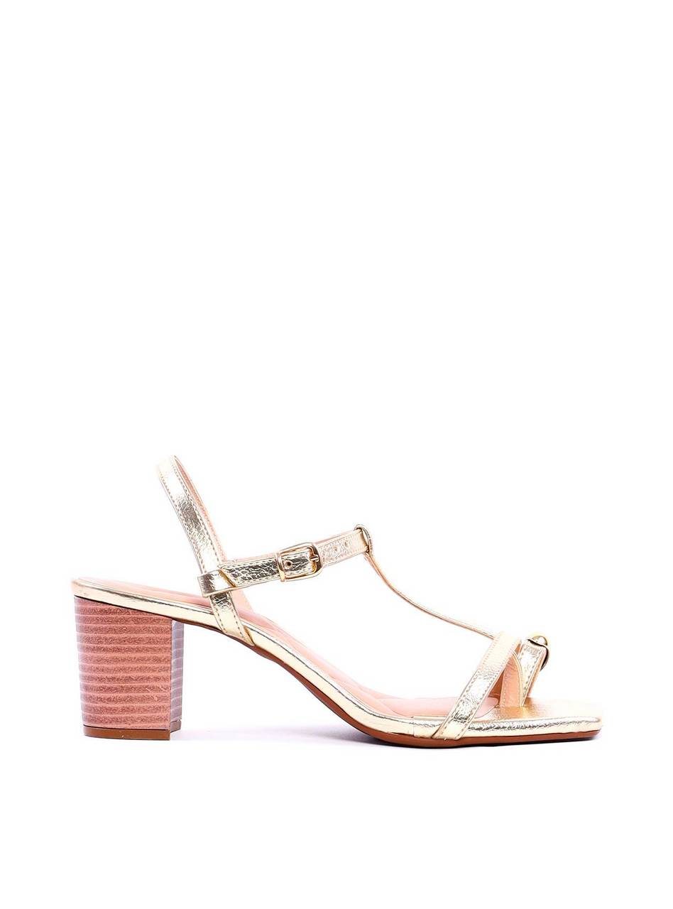 Sandália Salto Bloco Fachetado - Ouro SDI-11979 - AU