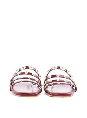 Rasteira com Tiras Finas e Rebites - Vinho SDI-11895 - VI