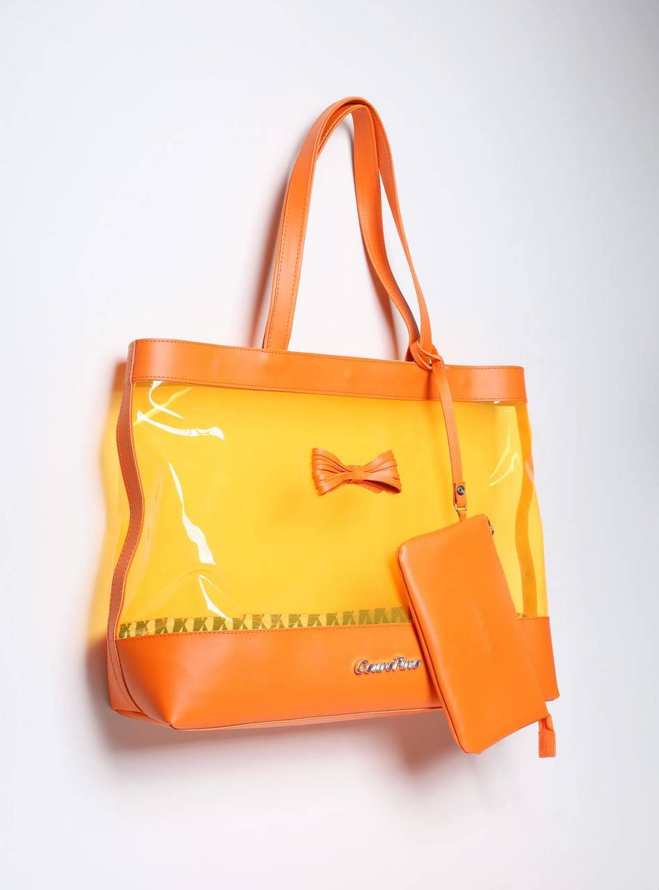 Bolsa Shopper Praia Transparente Laço Grande Laranja BSI-5865 - LR