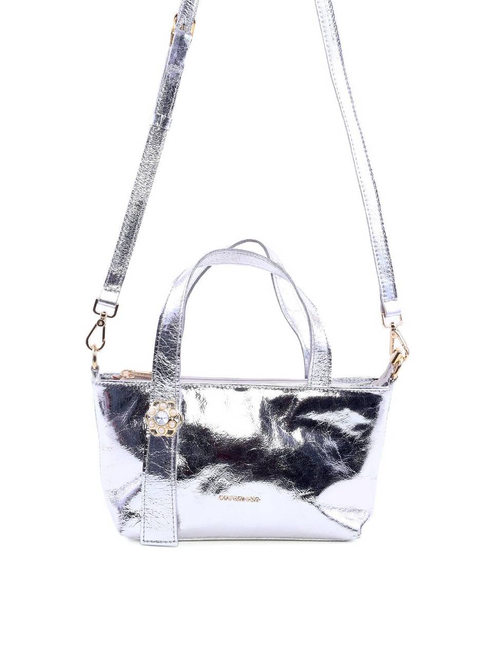 Bolsa Tote com Alça Dupla e Enfeite de Flor - Prata BSI-6111 - PT