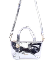 Bolsa Tote com Alça Dupla e Enfeite de Flor - Prata BSI-6111 - PT