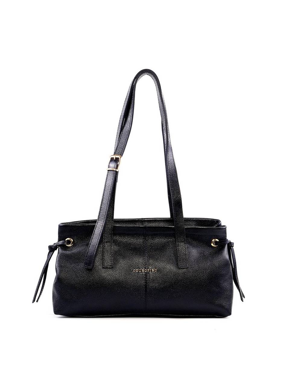 Bolsa Tote de Couro com Ilhós Laterais - Preta BSI-6223 - PR