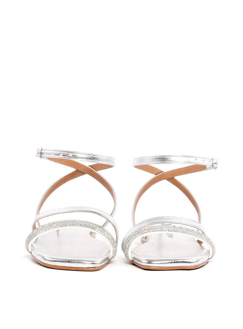 Rasteira Salto Flat com Tiras em Strass - Prata SDI-11907 - PT