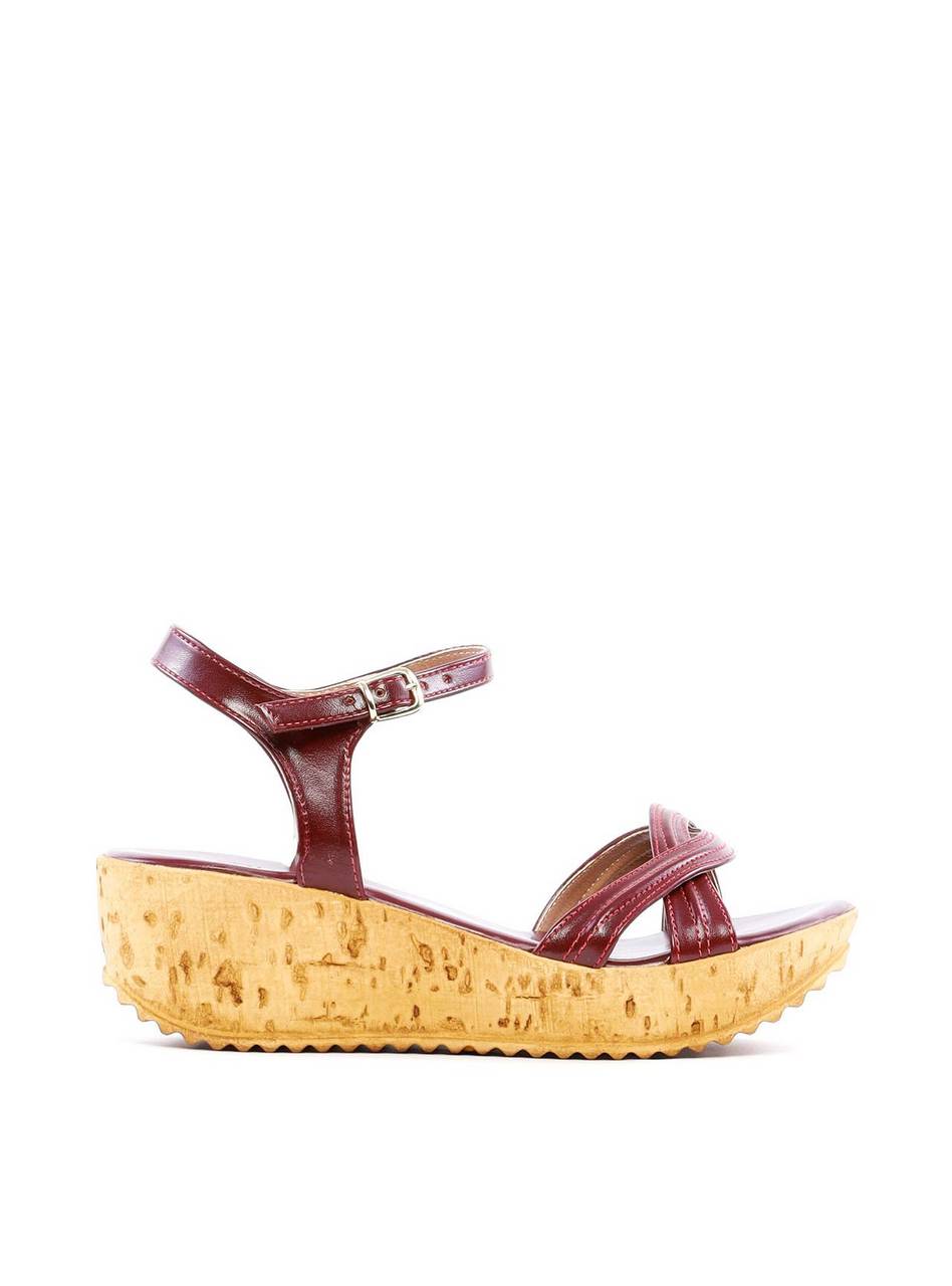 Sandália Anabela com Tira Pespontada - Vinho SDI-11898 - VI