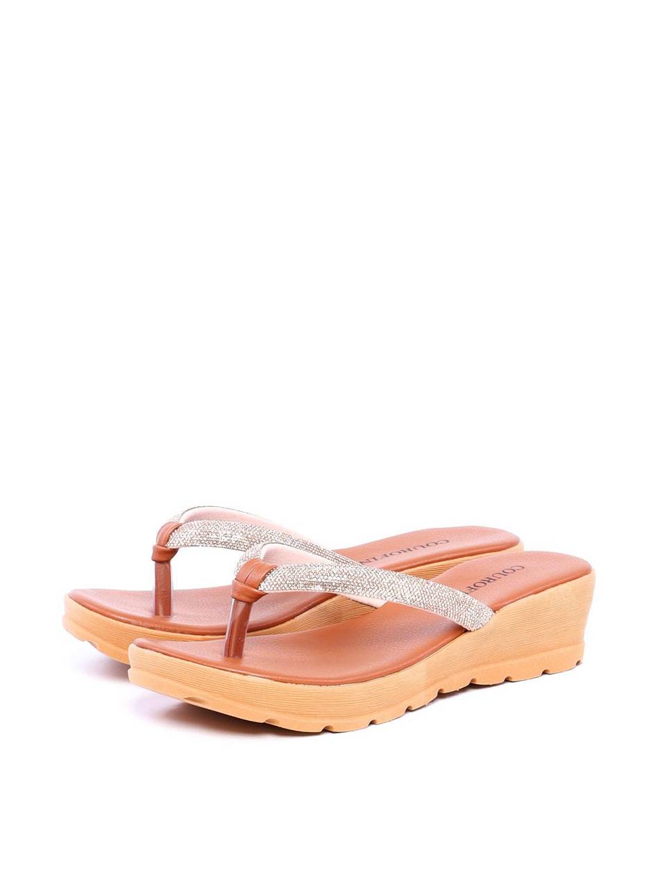 Sandália Feminina Tamanco Anabela Comfort com Tiras em Strass - Castor SDI-11699 - CS
