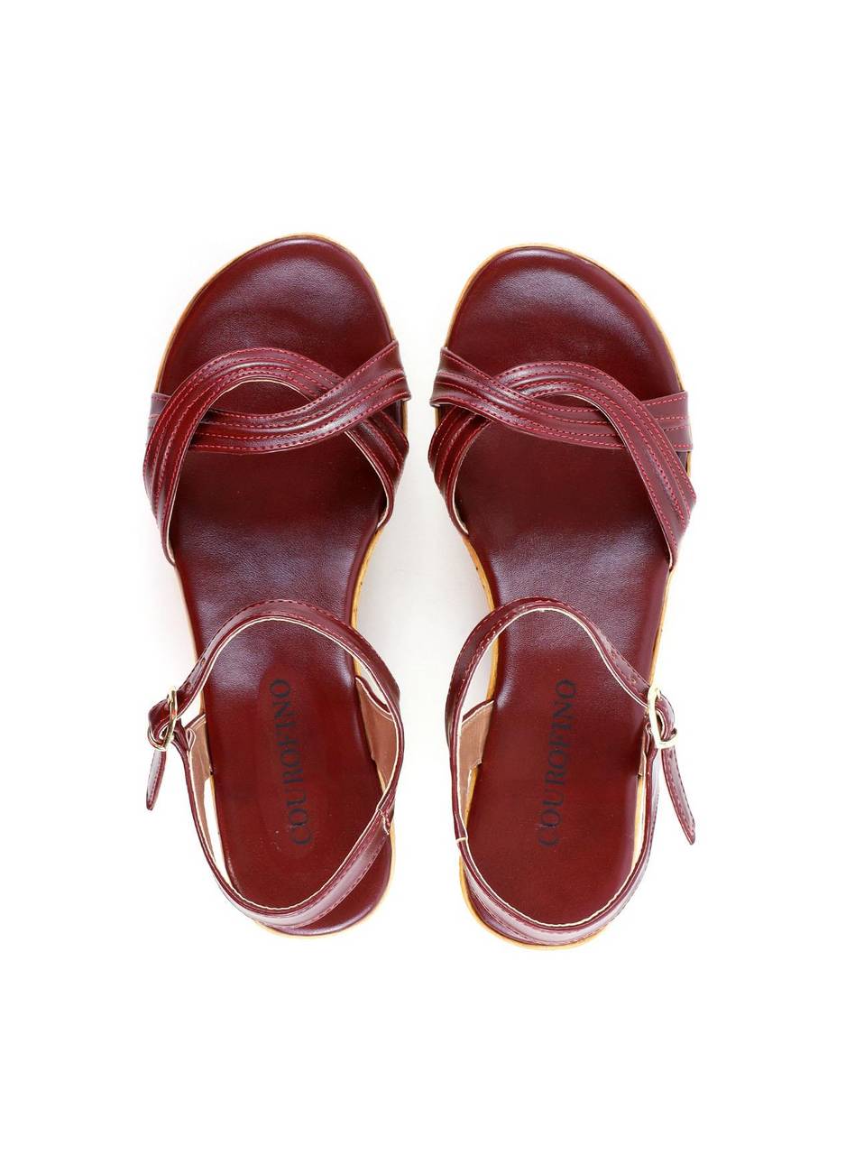 Sandália Anabela com Tira Pespontada - Vinho SDI-11898 - VI