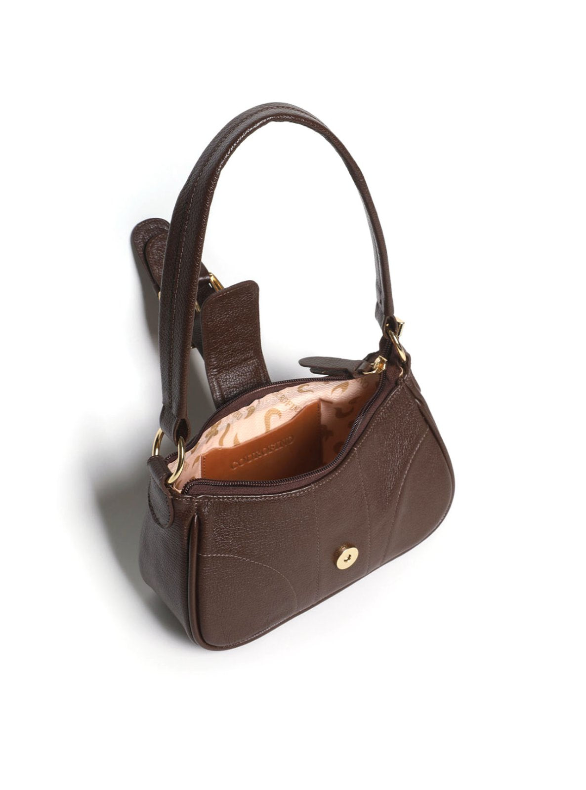 Bolsa Baguette Pequena Couro Fivela Grande Cacau BSI-5879 - CA