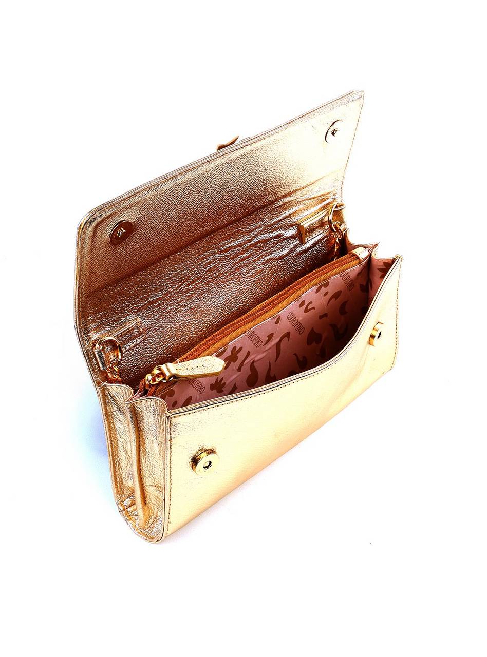 Bolsa Clutch Retangular Enfeite Flor Alça Corrente - Ouro BSI-6372 - AU