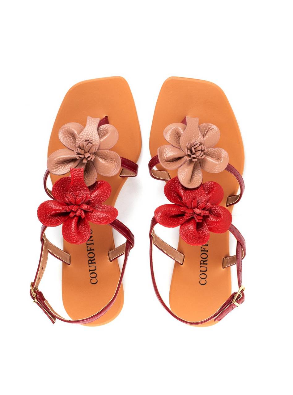 Rasteira Tiras Finas Enfeite Duas Flores - Vermelha SDI-12035 - VE