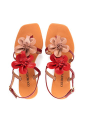 Rasteira Tiras Finas Enfeite Duas Flores - Vermelha SDI-12035 - VE