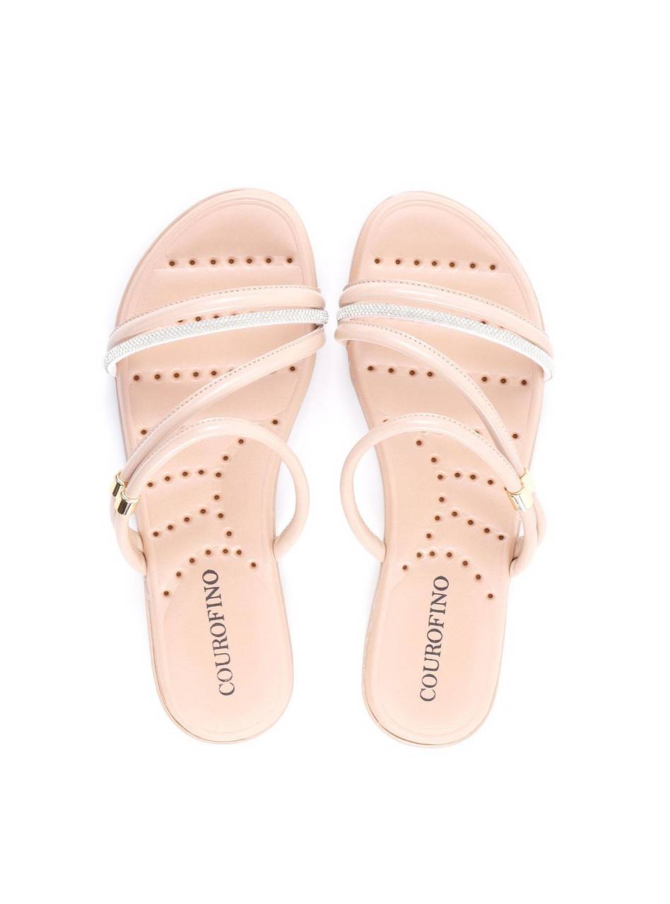 Rasteiras Comfort Tiras Finas com Strass - Nude SDI-11920 - NU