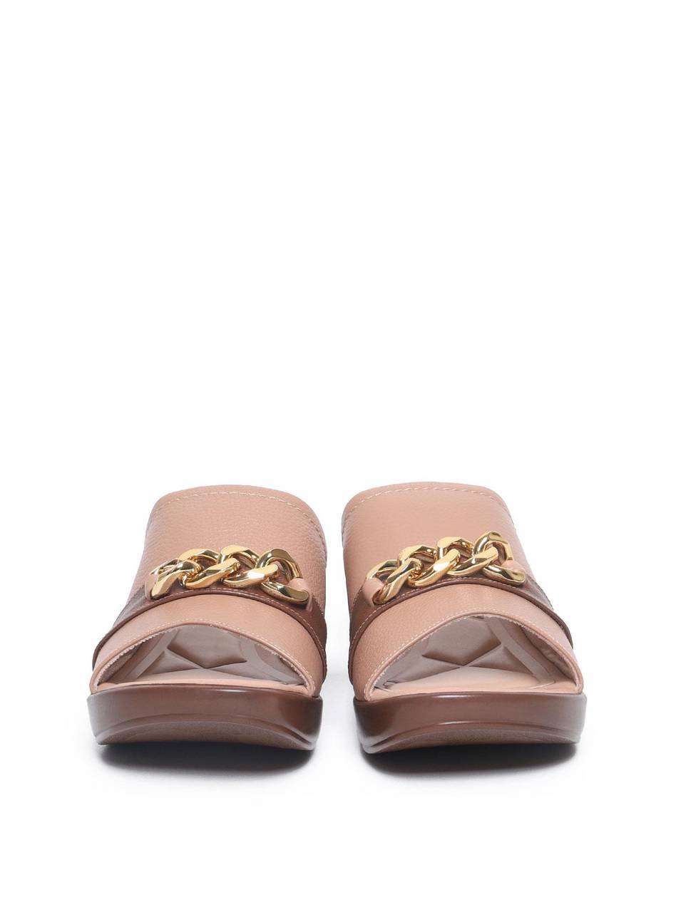 Sandália Feminina Couro Tamanco Anabela Confort Nude SDI-11595 - NU