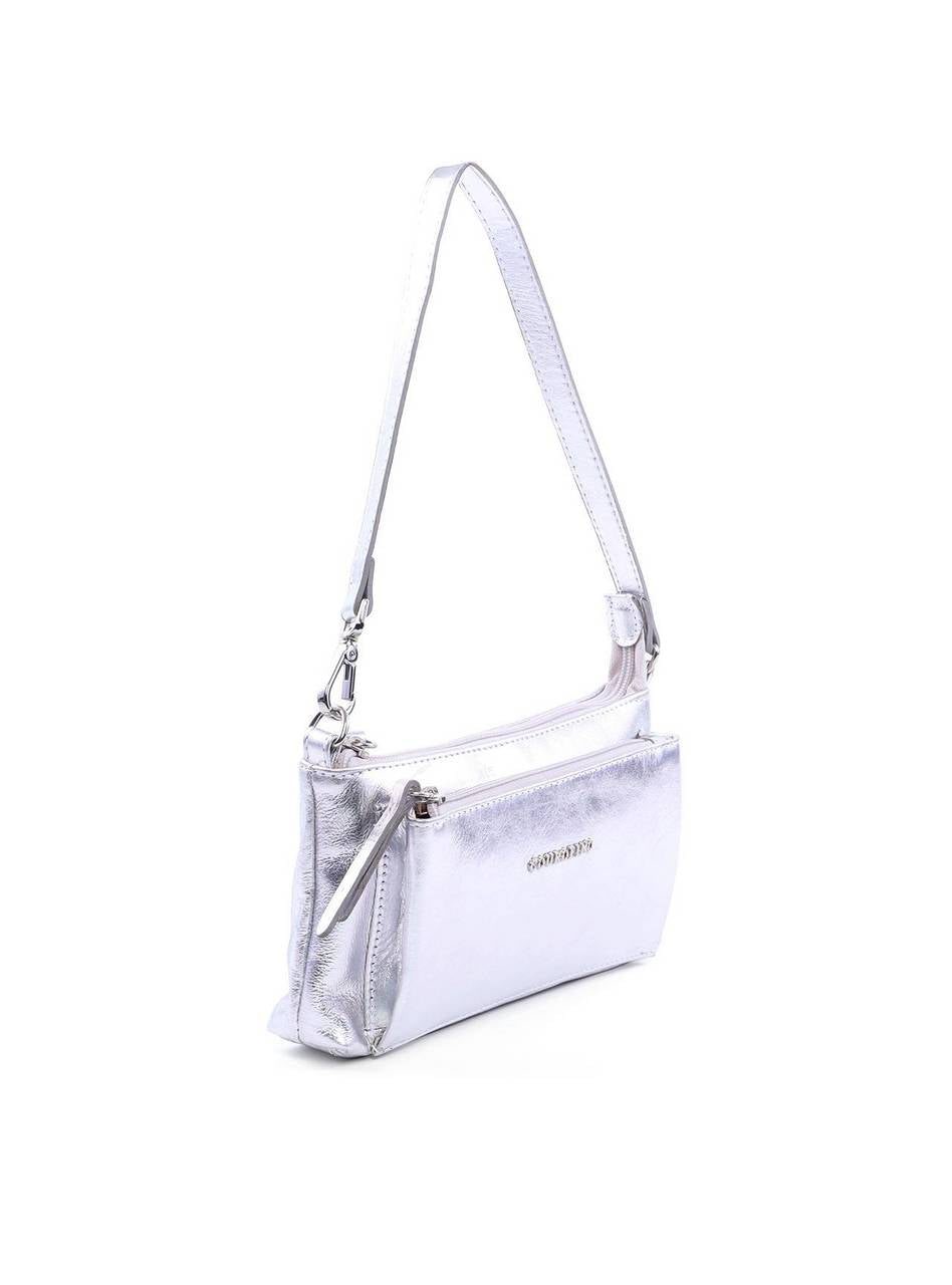 Bolsa Baguette com Bolso Grande Frontal - Prata BSI-6130 - PT