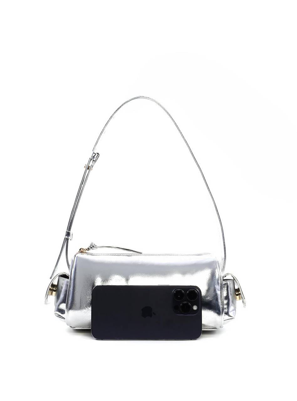 Bolsa Baguete Pequena com Bolsos Laterais - Prata BSI-6447 - PT
