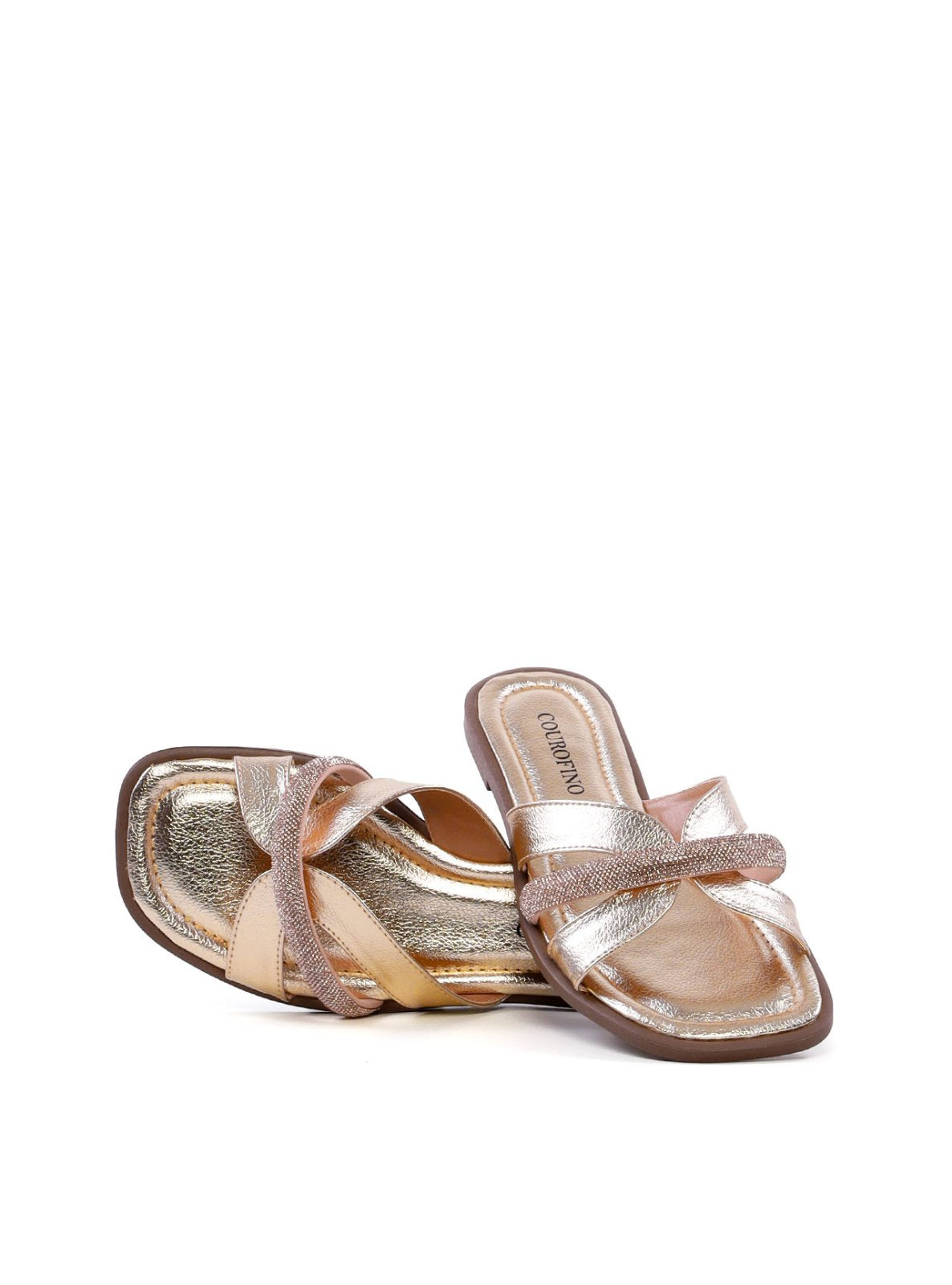 Sandália Rasteira com Recortes e Strass SDI-12254 - AU