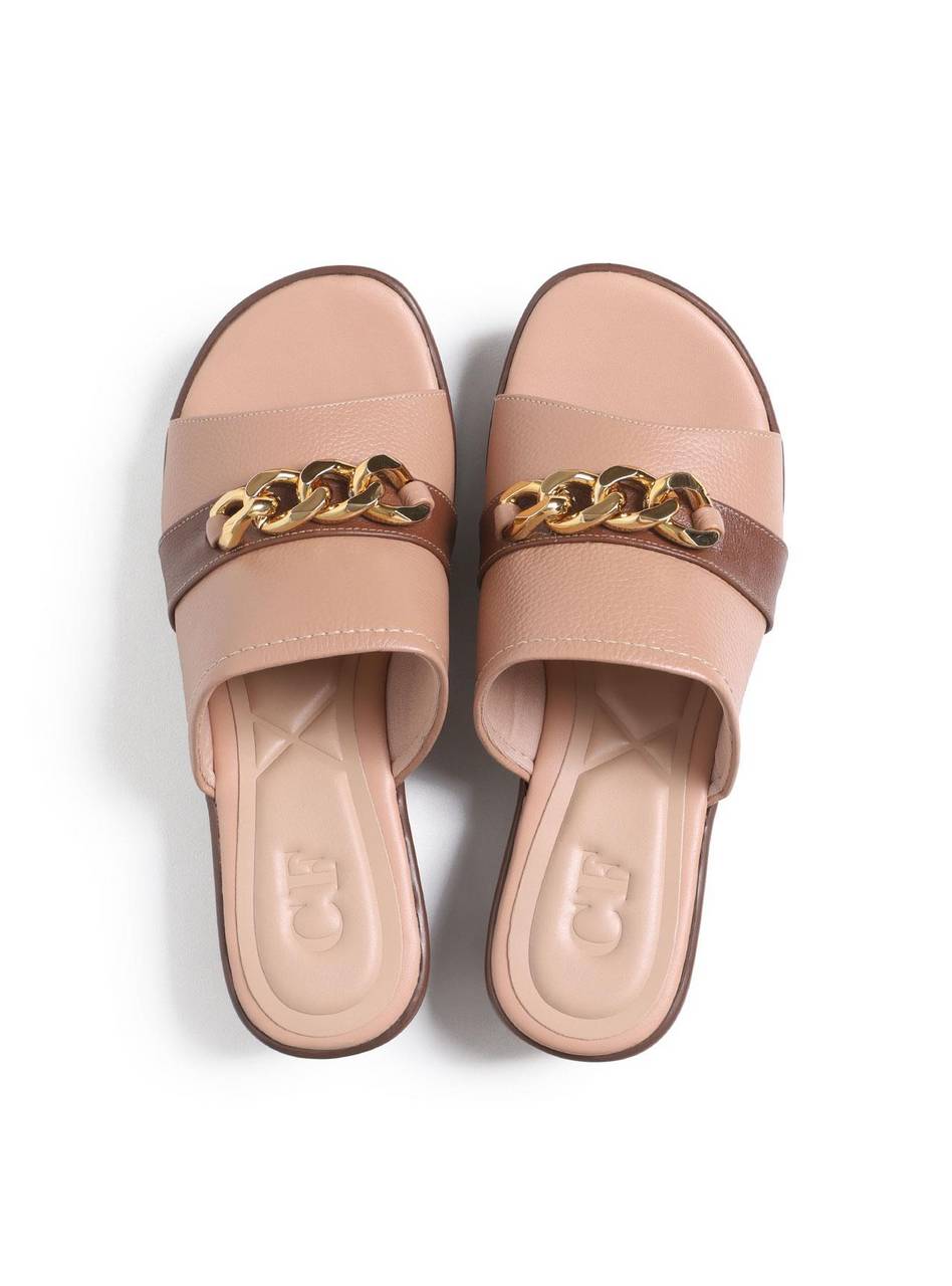 Sandália Feminina Couro Tamanco Anabela Confort Nude SDI-11595 - NU