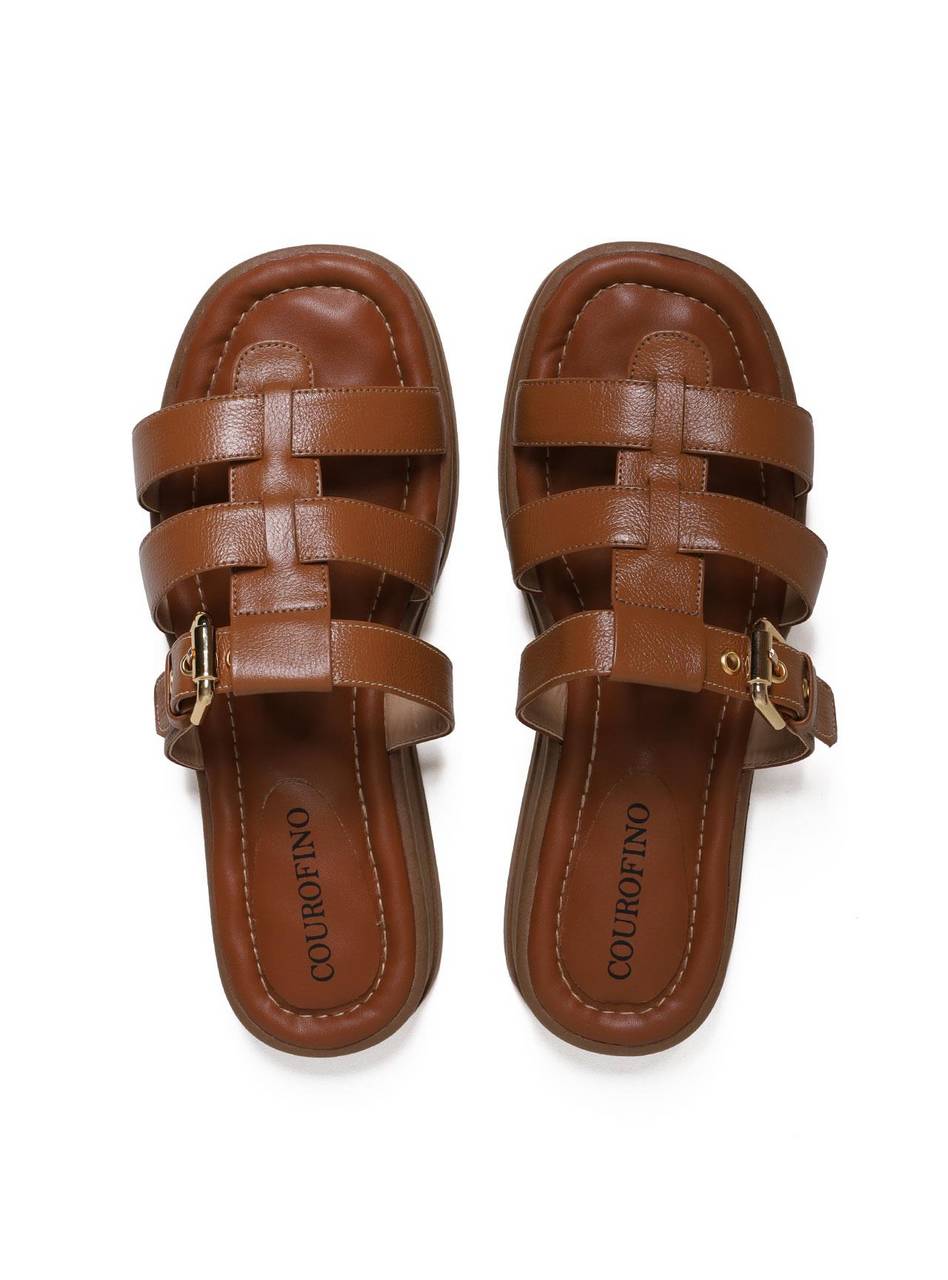 Sandália Flatform com Tiras Entrelaçadas e Fivela - Castor SDI-11659 - CS