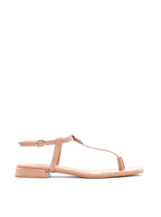 Sandália Salto Bloco Rasa com Aplique de Flor SDI-12208 - NU