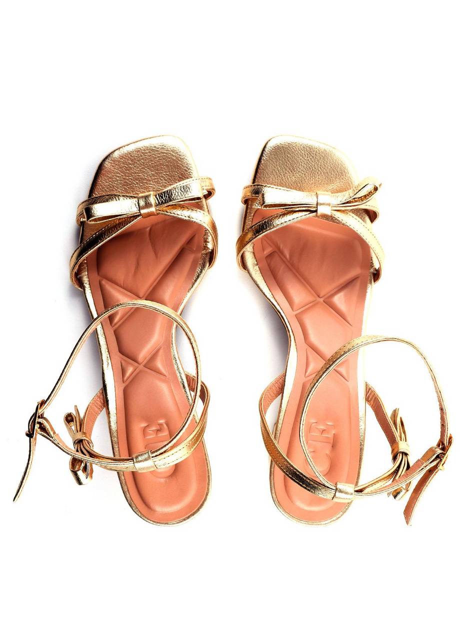 Sandália Salto Bloco com Laços - Ouro SDI-11748 - AU