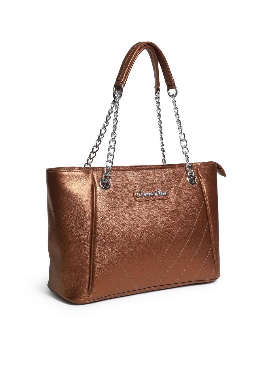 Bolsa Tote Couro Média Tiracolo Alça Bronze BSI-5720 - BZ