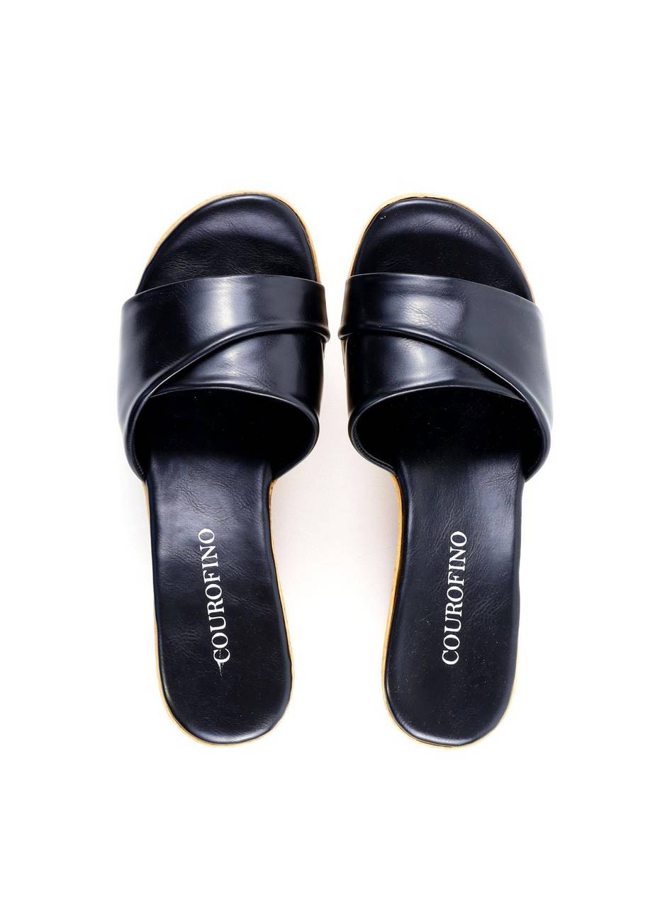 Tamanco Plataforma com Tiras Largas Sobrepostas - Preto SDI-11927 - PR