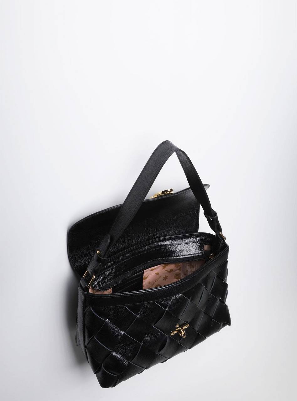 Bolsa Satchel Média Couro Transversal Preta BSI-5849 - PR