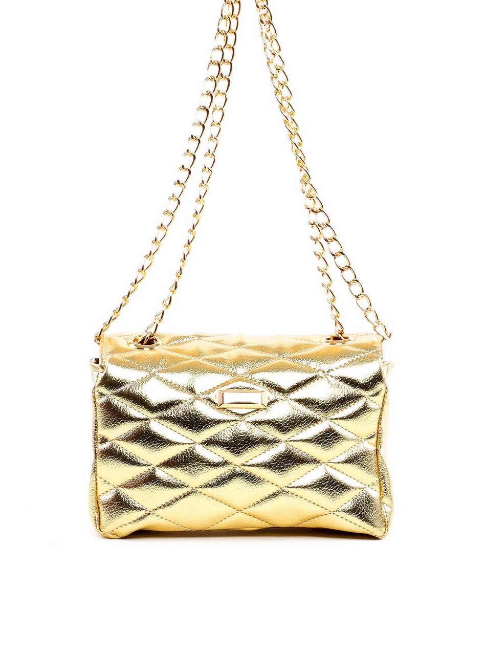 Bolsa Satchel em Metalassê com Corrente - Ouro BSI-6253 - AU