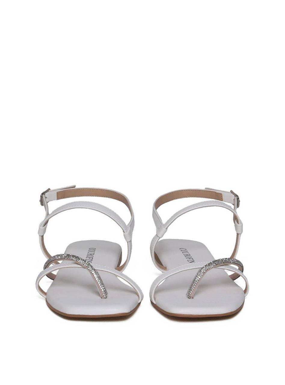 Sandália Rasteira com Tiras Finas em Strass - Branca SDI-11681 - BR