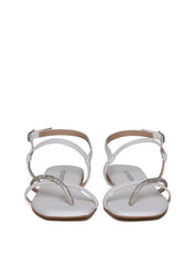 Sandália Rasteira com Tiras Finas em Strass - Branca SDI-11681 - BR