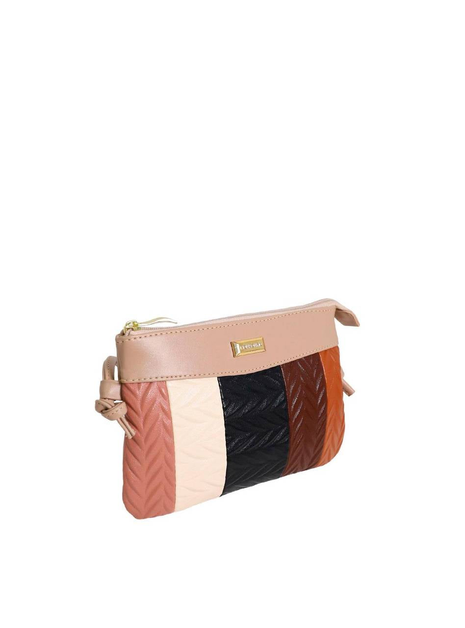 Bolsa Clutch Pequena Transversal Retalhos Verticais Nude BSI-5725 - NU