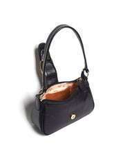 Bolsa Baguette Pequena Couro Fivela Grande Preta BSI-5879 - PR