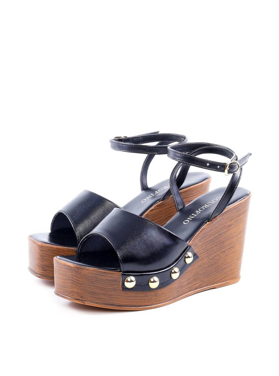 Sandália salto Plataforma com Detalhes Laterais - Preta SDI-11763 - PR