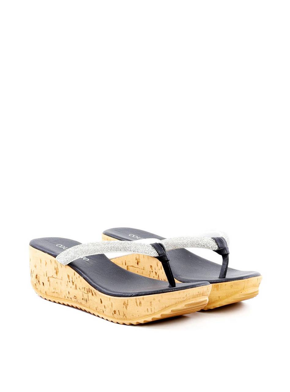 Tamanco Anabela PU com Tira em Strass - Preto SDI-12182 - PR