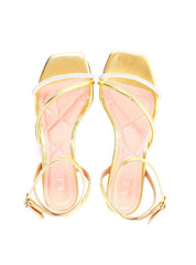 Sandália Salto Bloco com Tira Lateral e Strass - Ouro SDI-11919 - AU