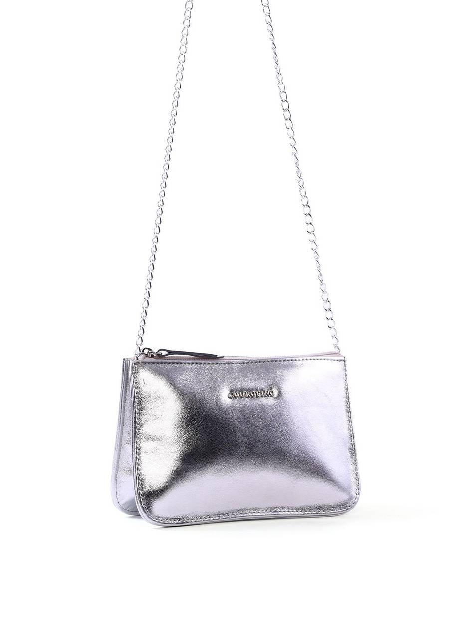 Bolsa Transversal Pequena 3 Divisórias - Prata BSI-6405 - PT