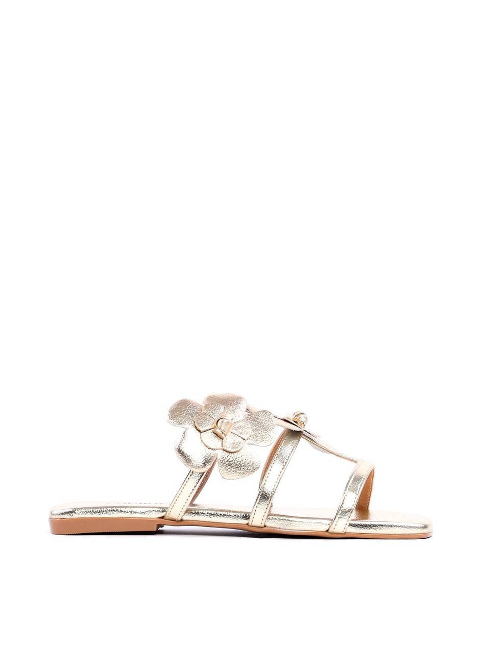 Rasteira Slide com Duas Flores - Ouro SDI-11848 - AU
