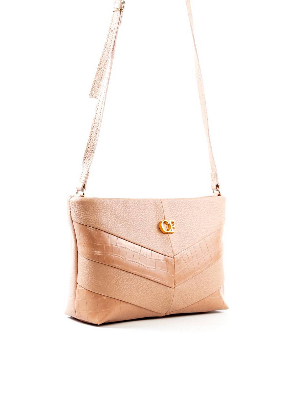 Bolsa Tote Transversal com Recortes em V - Nude BSI-6435 - NU